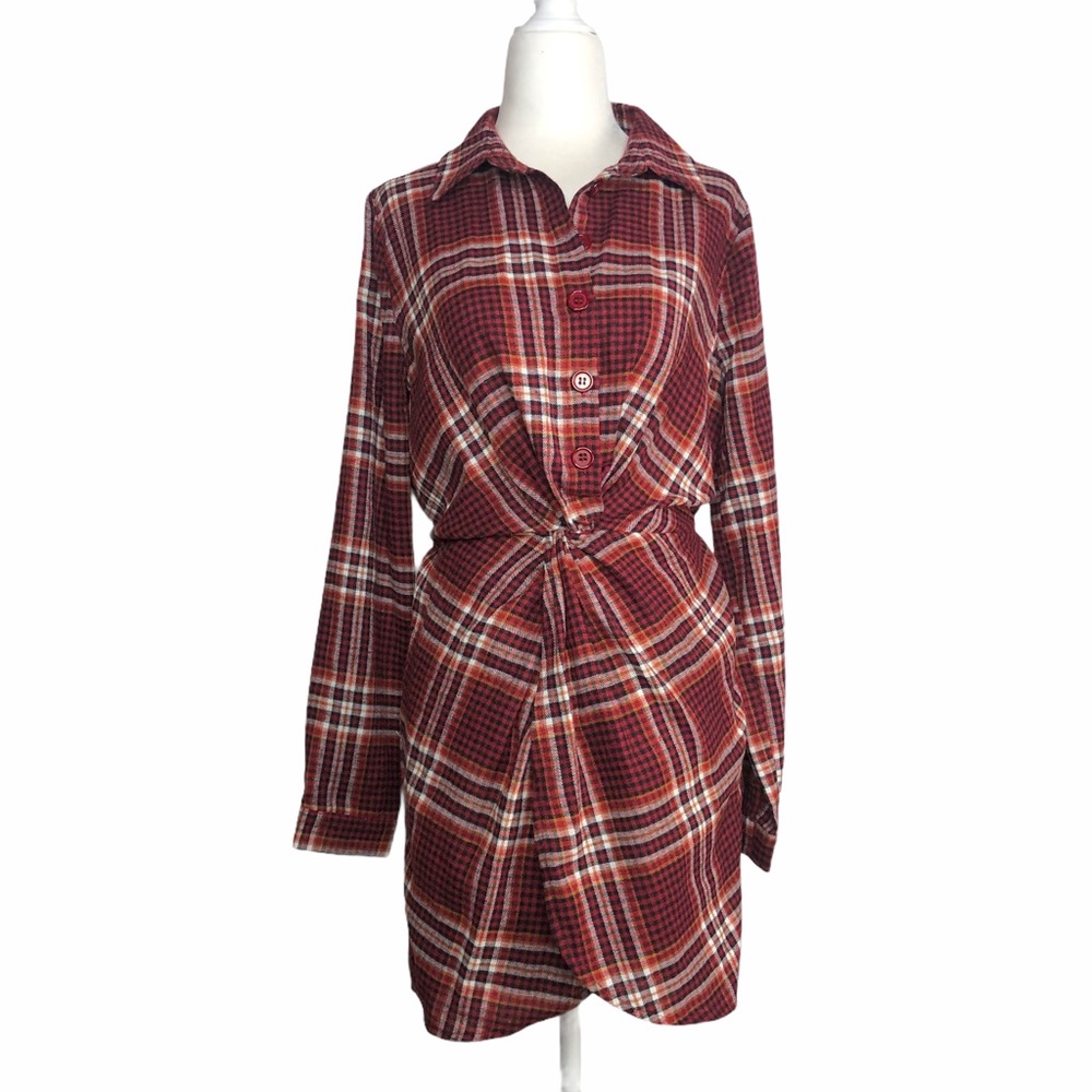 NWT SAGE THE LABEL Americana Plaid Wrap Mini Dress. Size Small